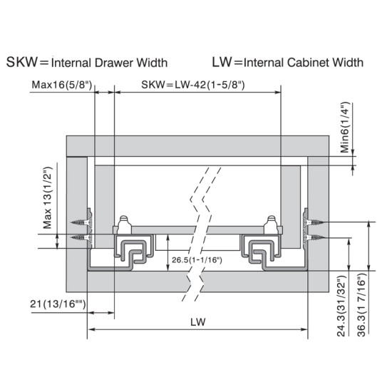 21 Inch UNDERMOUNT SOFT CLOSE FULL EXT. SLIDE 6.533U